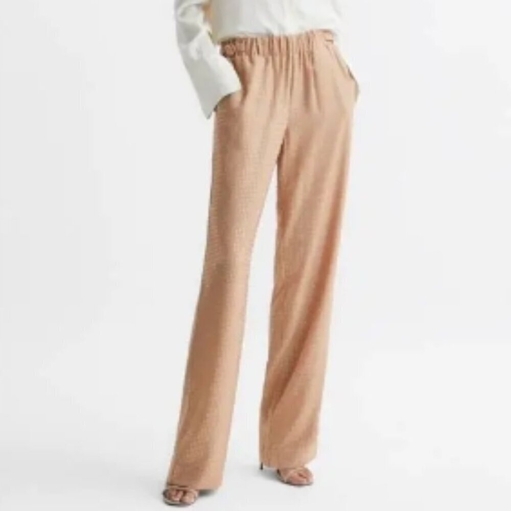 REISS Arielle Wide Leg Embellished Trousers – Nude – Size 4 – NWT
